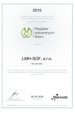 Certifikát Register solventných firiem 2015