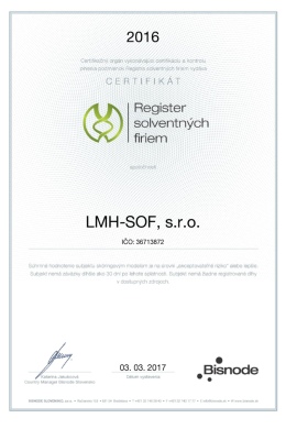 Certifikát Register solventných firiem 2016